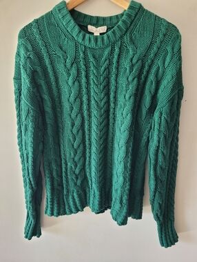 J.Crew Cable-knit Crewneck Sweater - Green - Size M